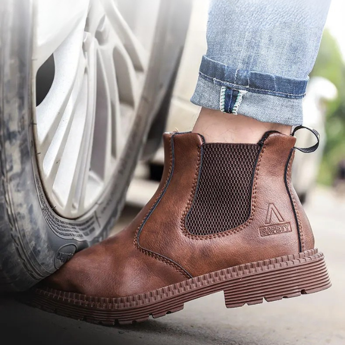 Men's Reinforced Toe Chelsea Work Boots - Durable Slip-On