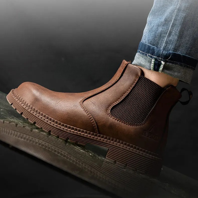 Men's Reinforced Toe Chelsea Work Boots - Durable Slip-On
