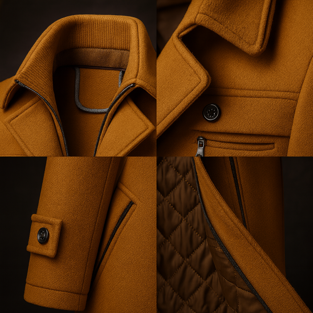Men's Wool Coat with Quilted Lining - Warm Winter Overcoat