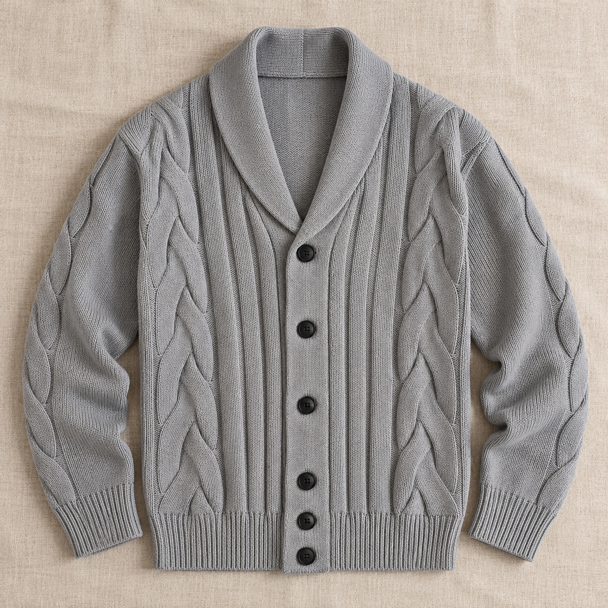 Men's Cable Knit Button-Up Cardigan Sweater