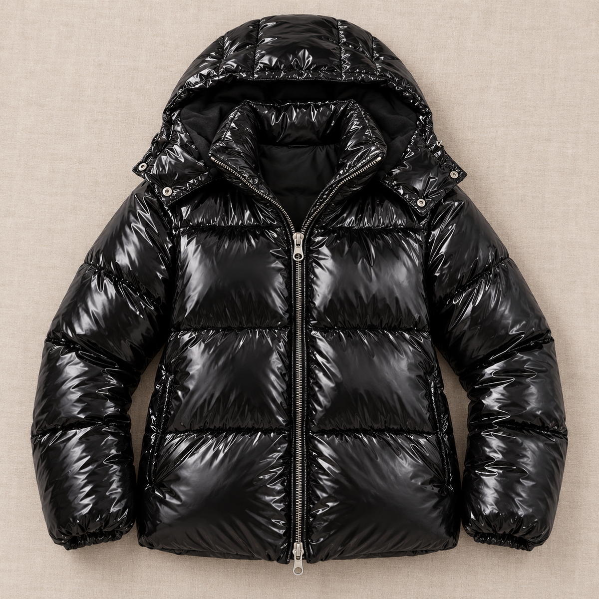 Chaqueta Acolchada Mujer Brillante con Capucha