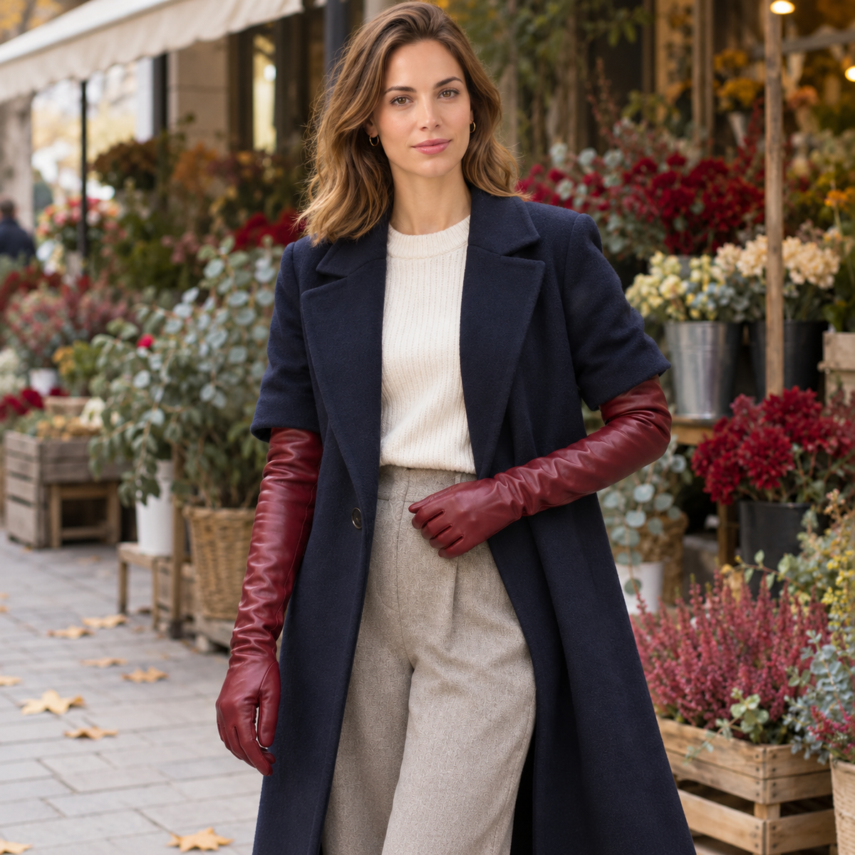Women's Long Faux Leather Gloves - Touchscreen, 20 Inch Opera Length