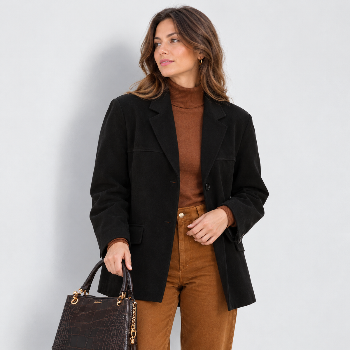 Blazer Mujer Efecto Ante con Bolsillos de Solapa