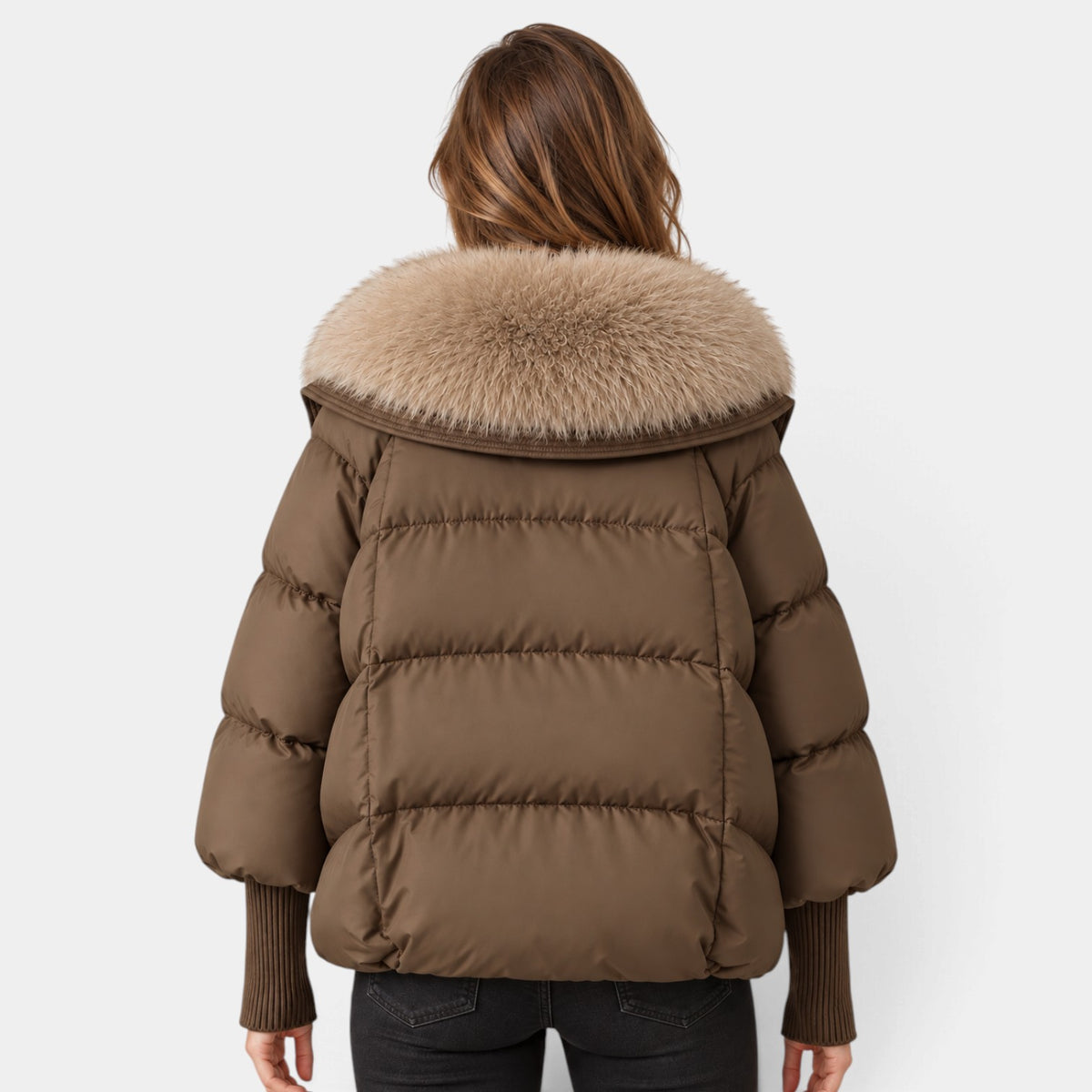 Parka Acolchada para Mujer con Cuello de Pelo Sintético