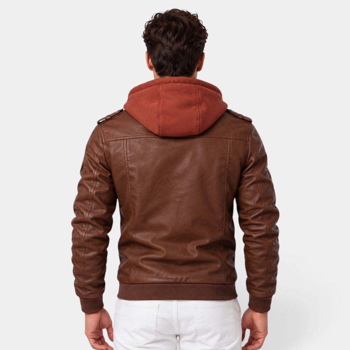 Men's warm hooded leather jacket