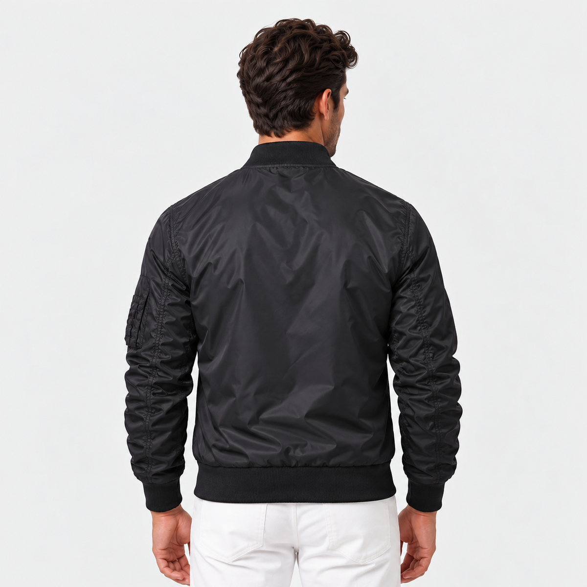Men's Bomber Jacket - Ribbed Collar and Cuffs, Up to 5XL