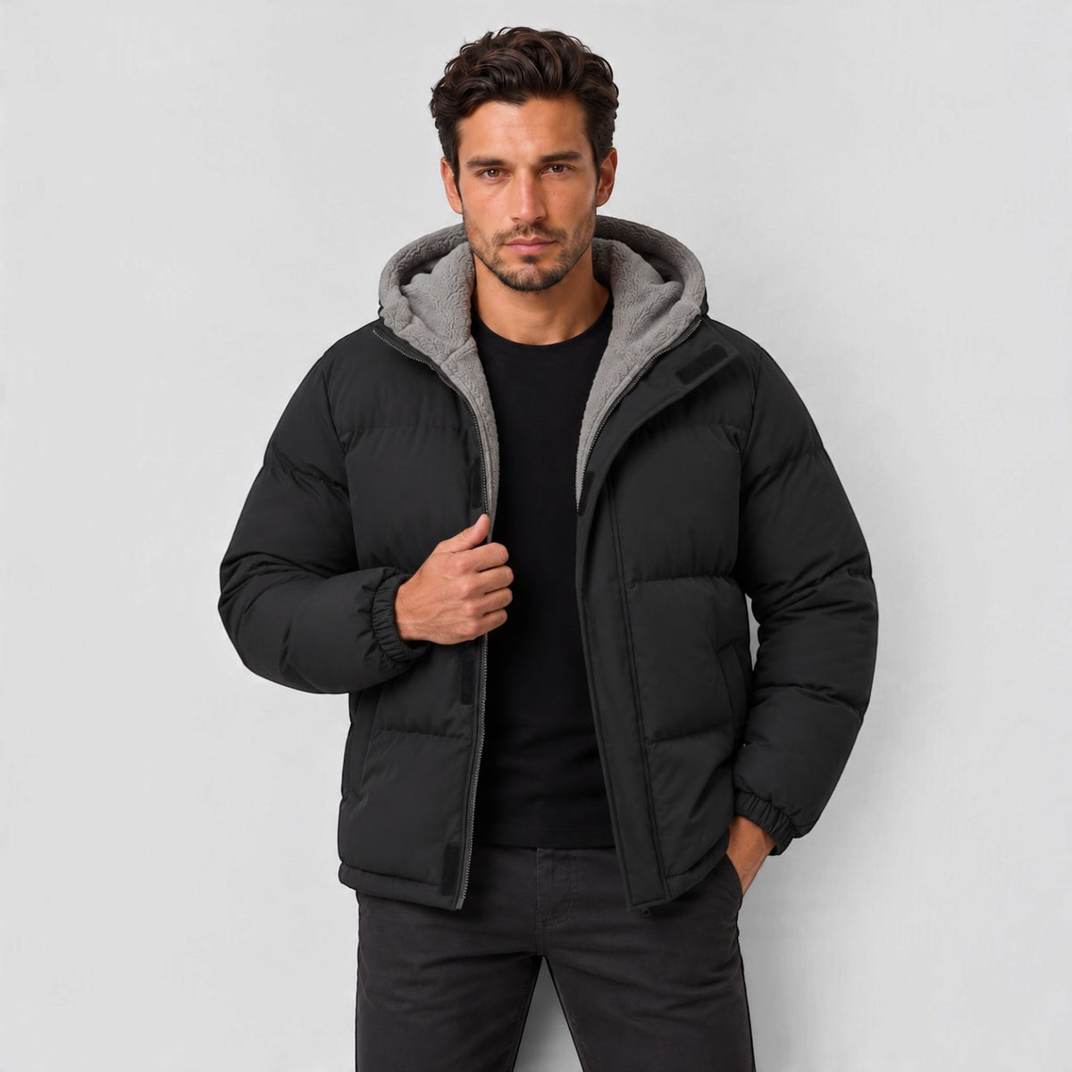 Men's Rugged Warm Puffer Jacket - Quilted Winter Coat