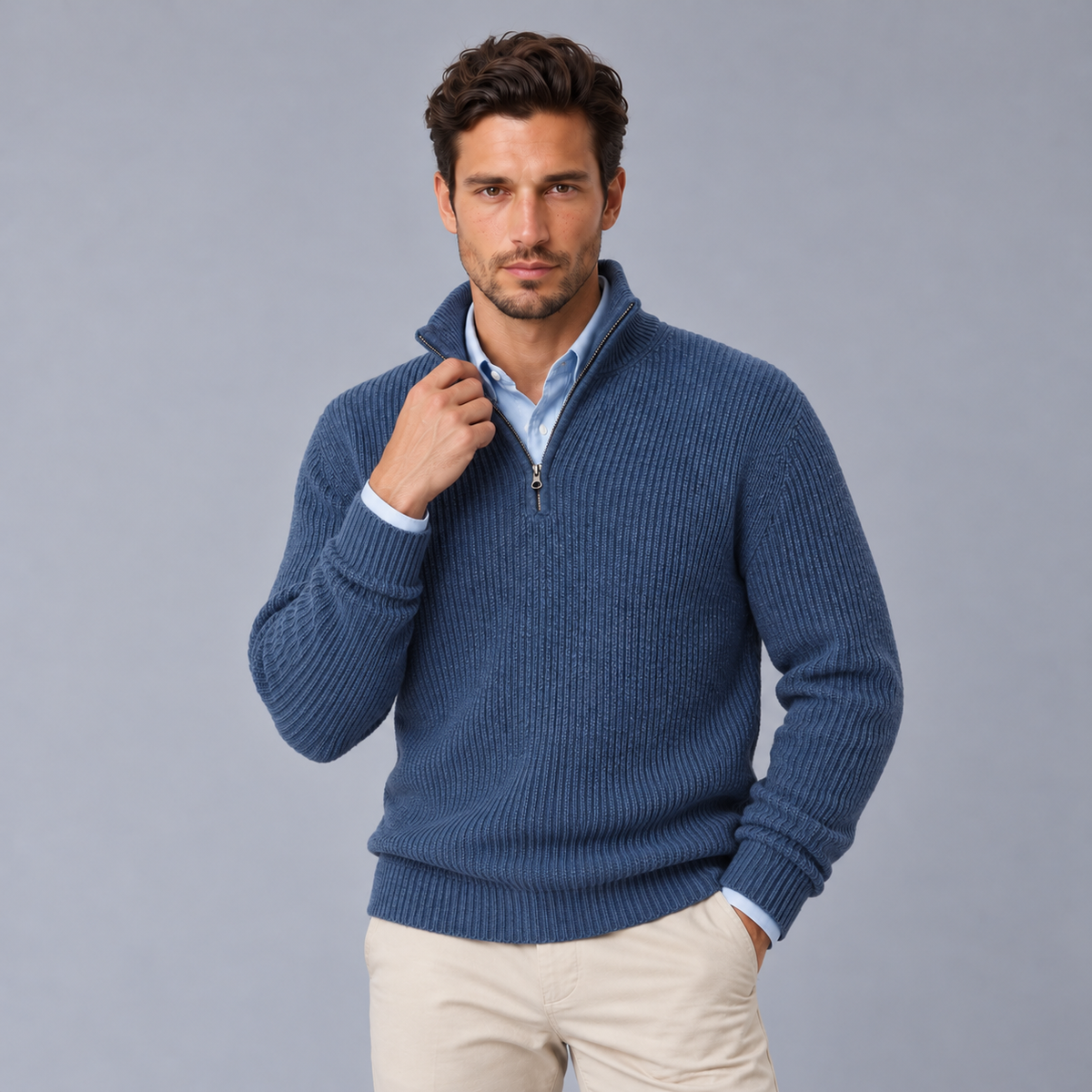 Men's 100% Cashmere Half-Zip Sweater - Mock Neck Pullover