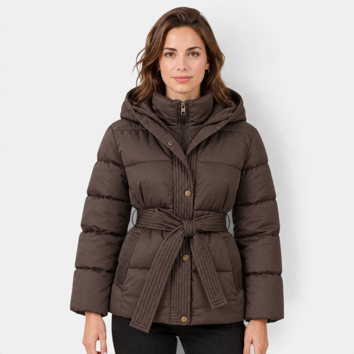 Women's Hooded Padded Jacket with Belt