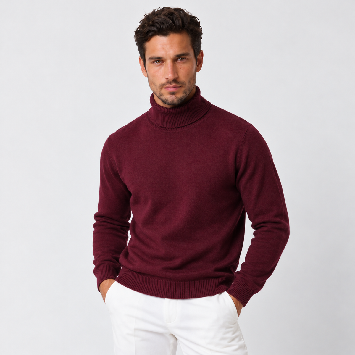 Men's Slim Fit Turtleneck Sweater - Fitted Knit Pullover
