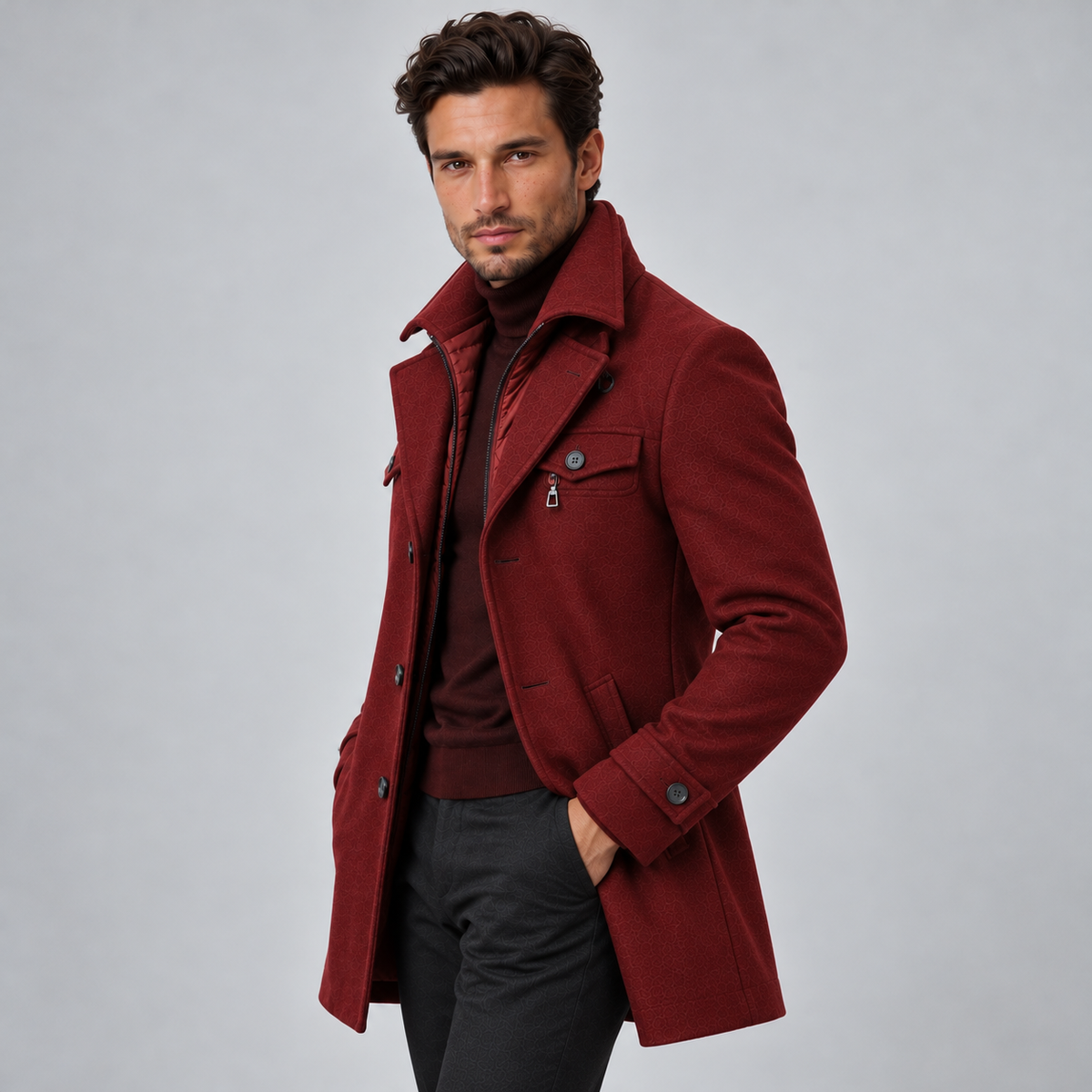 Men's Wool Coat with Quilted Lining - Warm Winter Overcoat