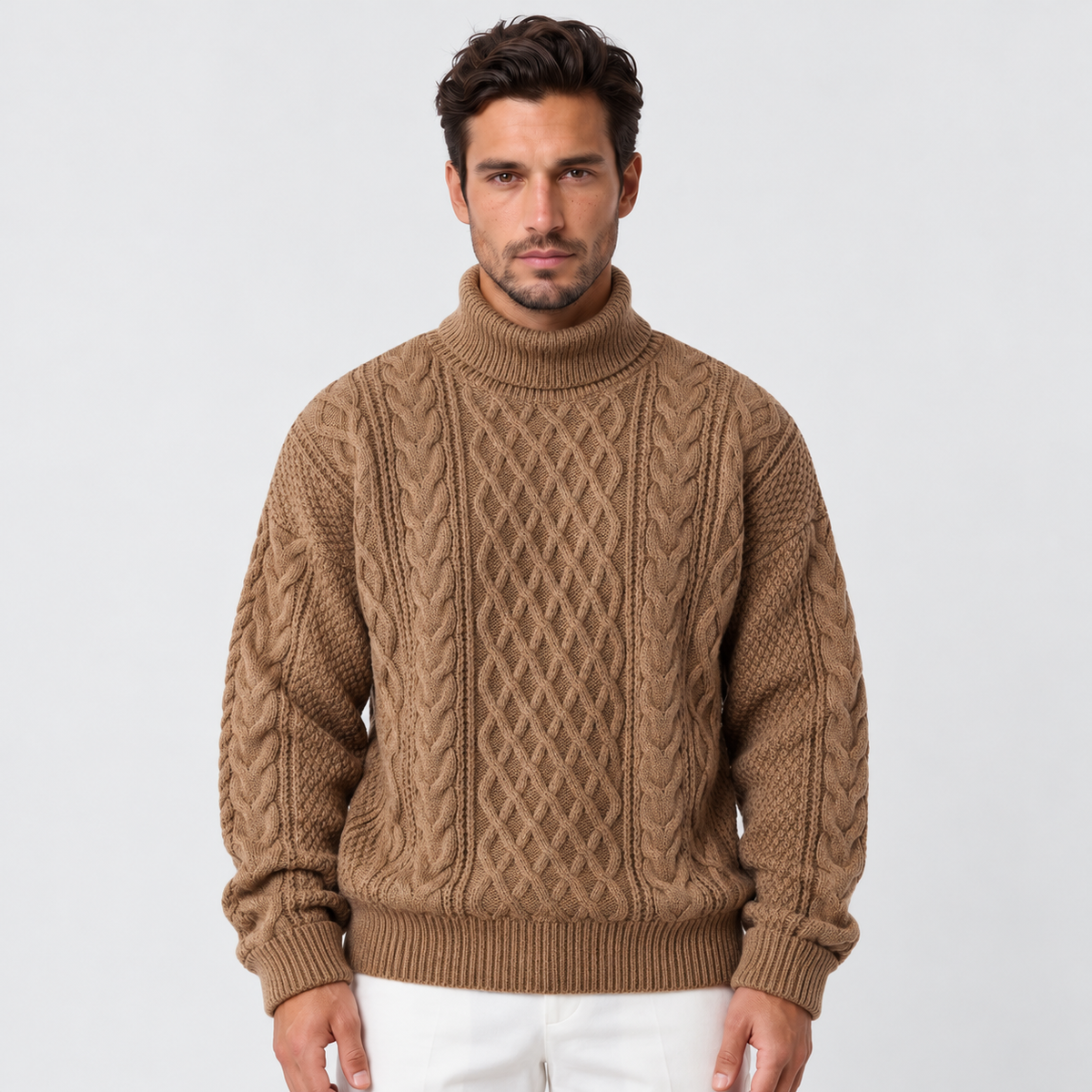 Men's Chunky Knit Jacquard Turtleneck Sweater