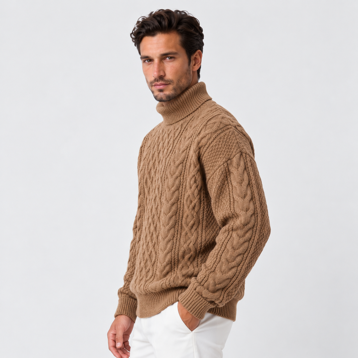 Men's Chunky Knit Jacquard Turtleneck Sweater