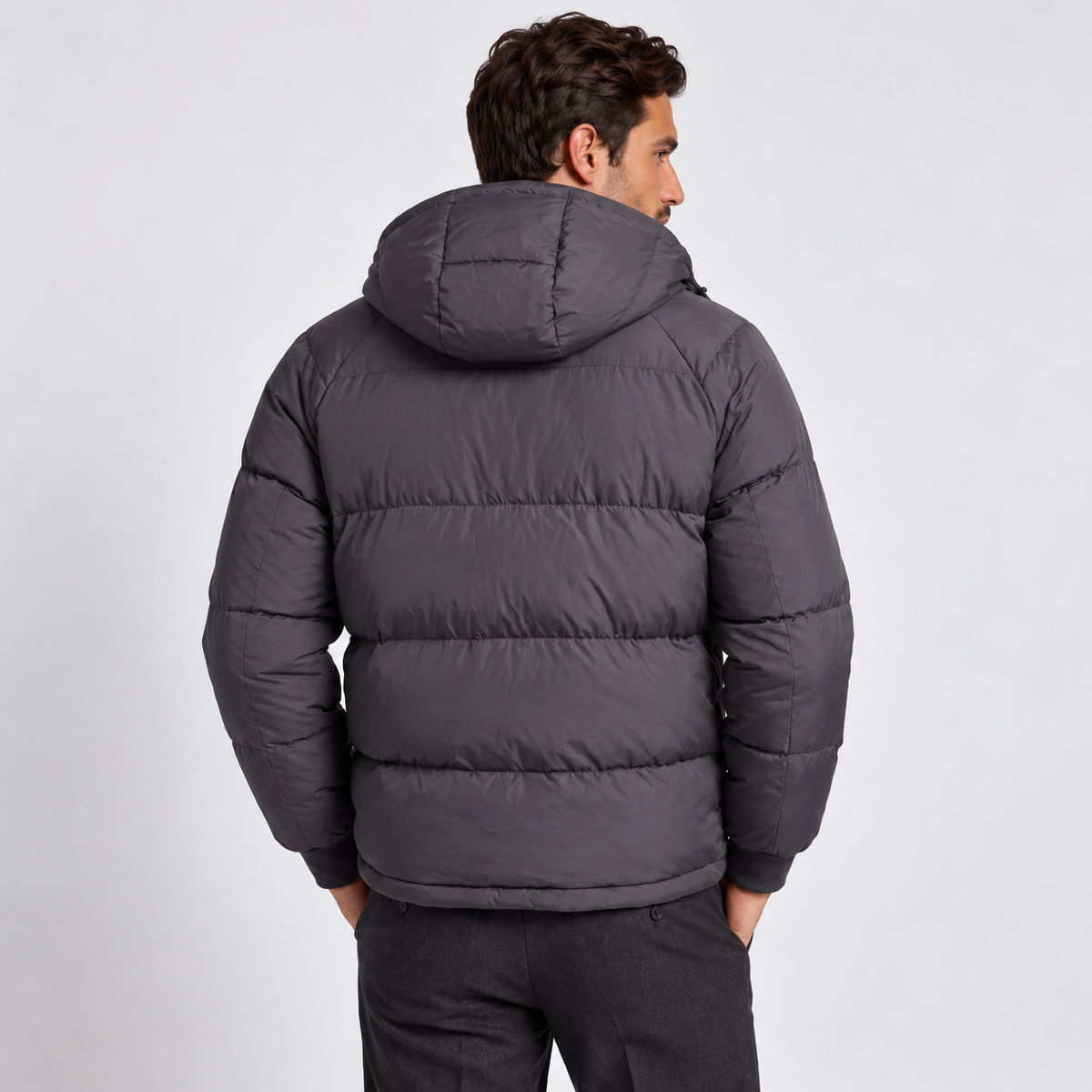 Chaqueta Acolchada con Capucha para Hombre, Cierre de Cremallera