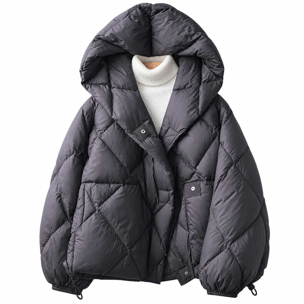 Women's Cropped Hooded Puffer Jacket - Loose Fit