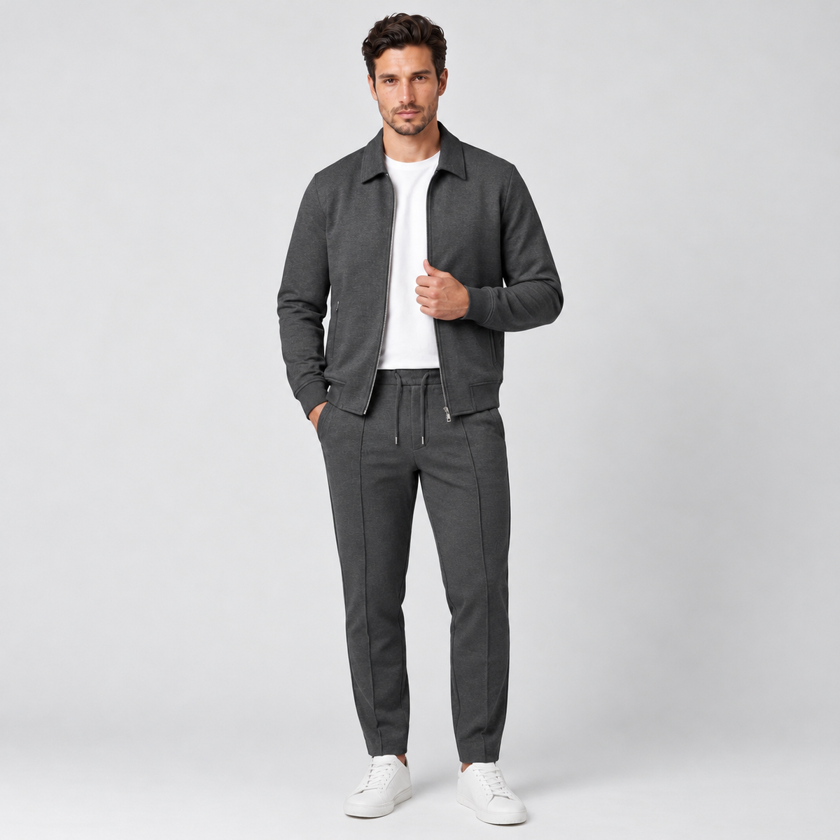 Men's Slim Fit Cotton Jacket and Pants Set - Two-Piece Casual Suit