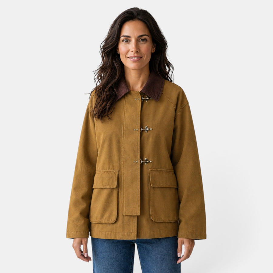 Chaqueta de Algodón Mujer Marrón con Cuello Polo