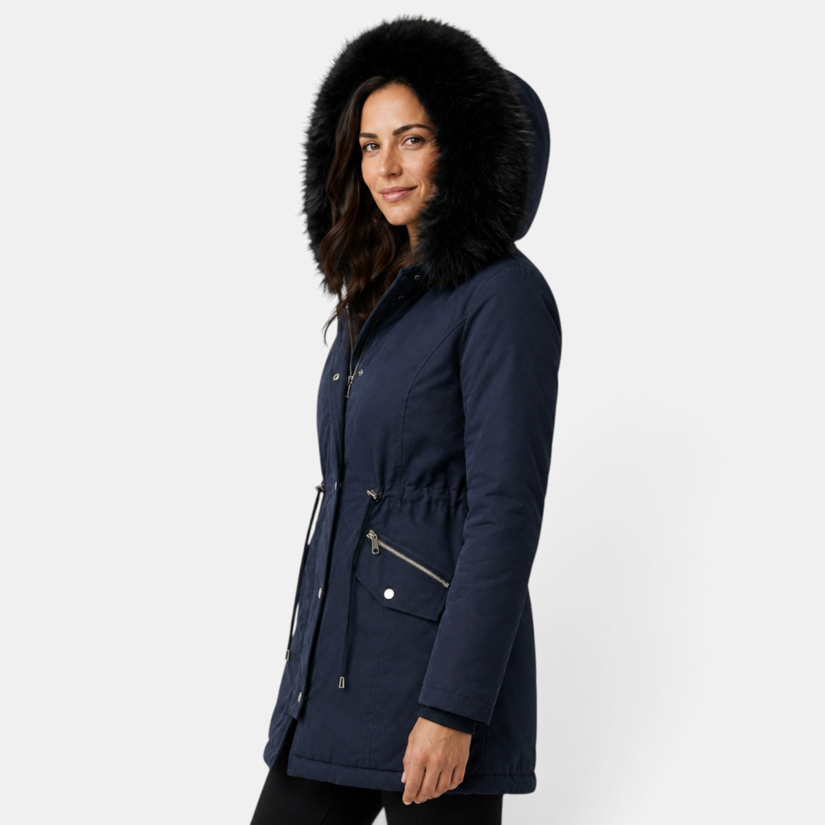 Abrigo de Invierno Mujer con Capucha de Pelo - Cálido y Elegante