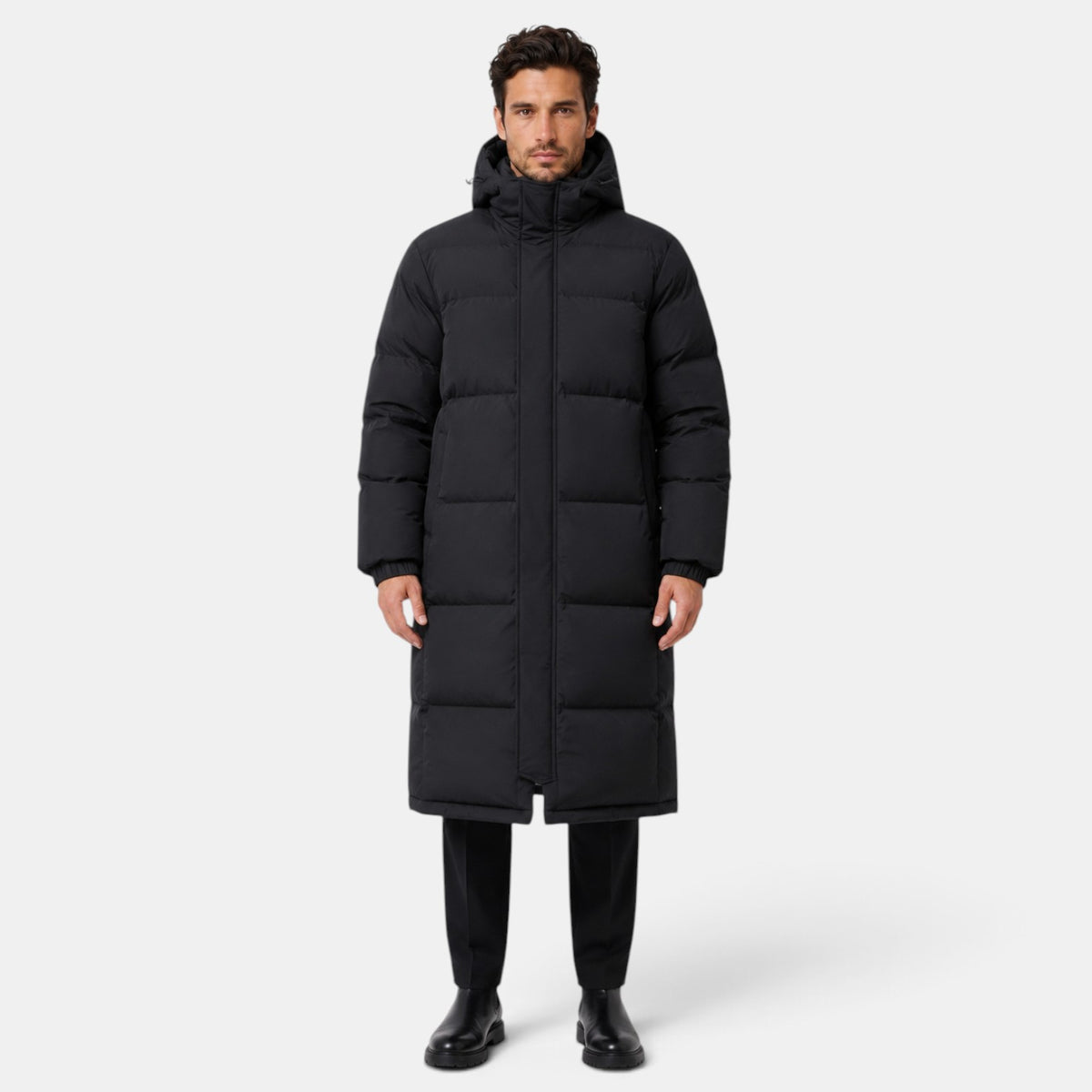 Abrigo Acolchado Largo para Hombre con Capucha - Impermeable al Viento y Cálido