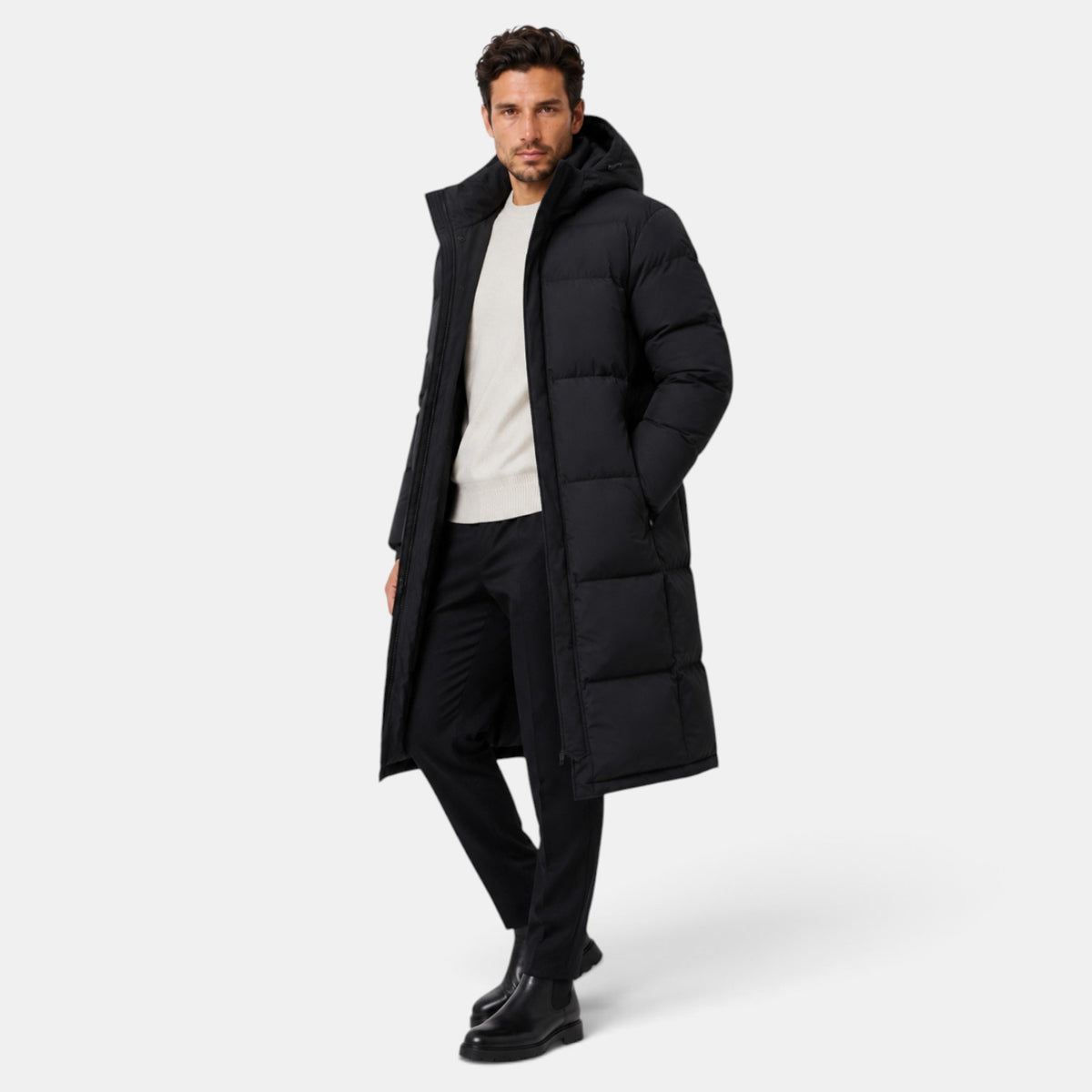 Abrigo Acolchado Largo para Hombre con Capucha - Impermeable al Viento y Cálido