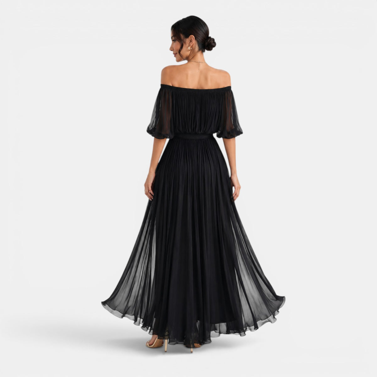 Women's Off-the-Shoulder Pleated Chiffon Maxi Dress