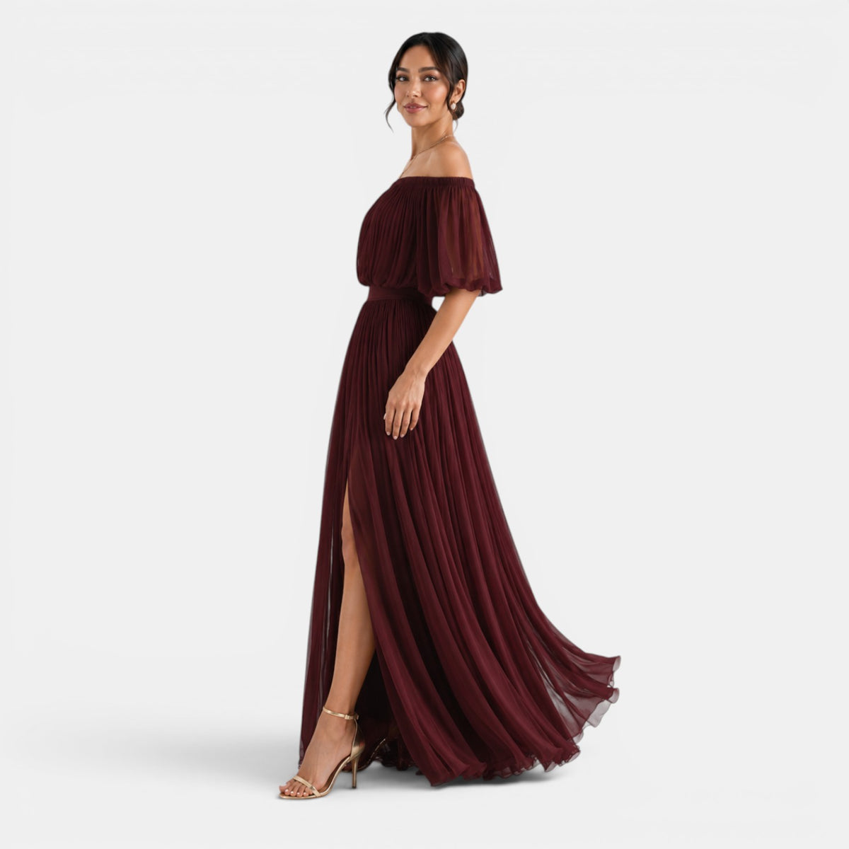 Women's Off-the-Shoulder Pleated Chiffon Maxi Dress