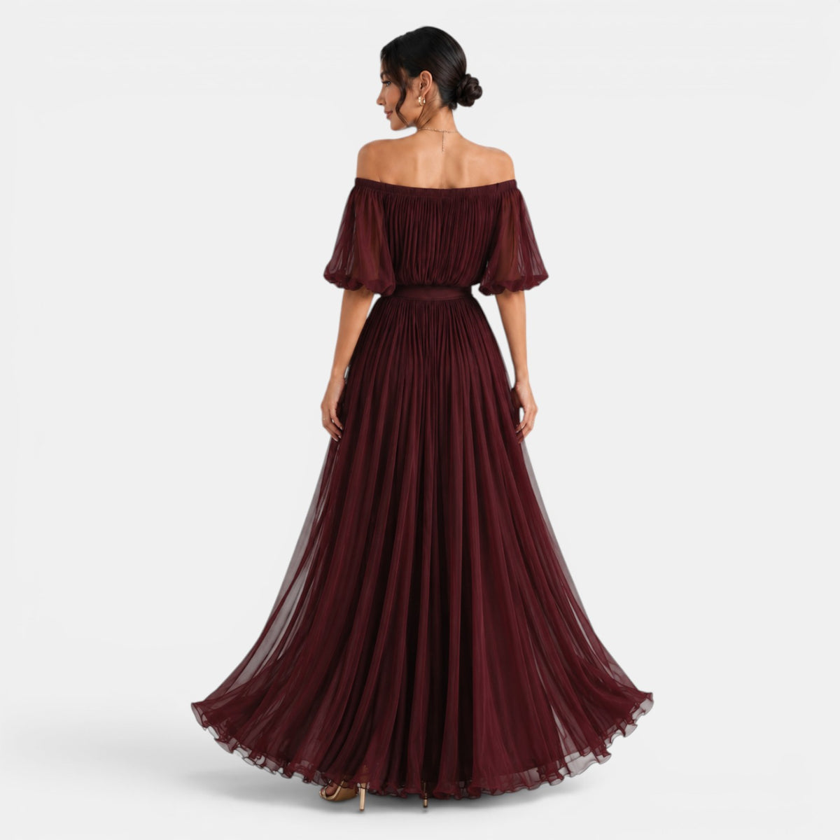 Women's Off-the-Shoulder Pleated Chiffon Maxi Dress