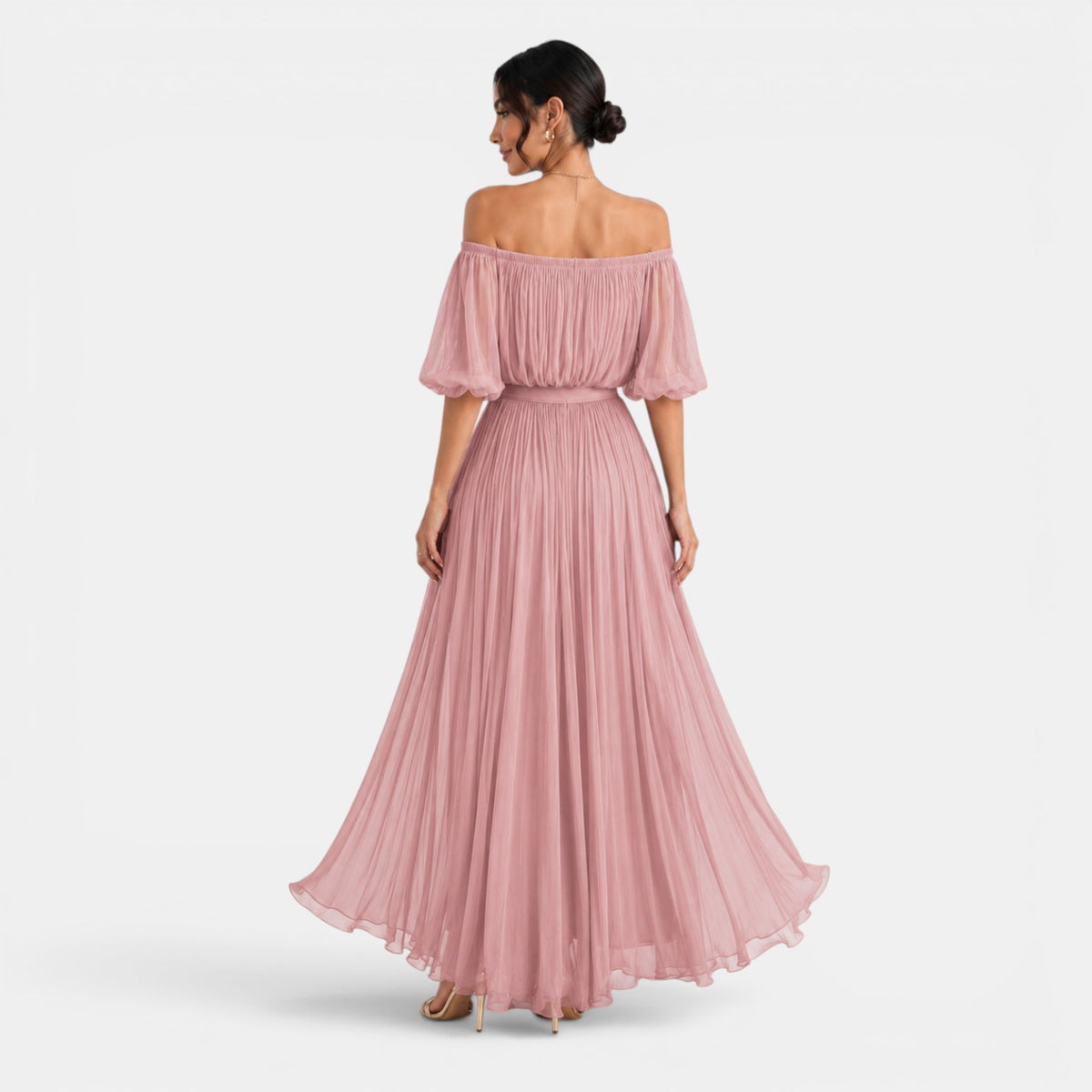 Women's Off-the-Shoulder Pleated Chiffon Maxi Dress