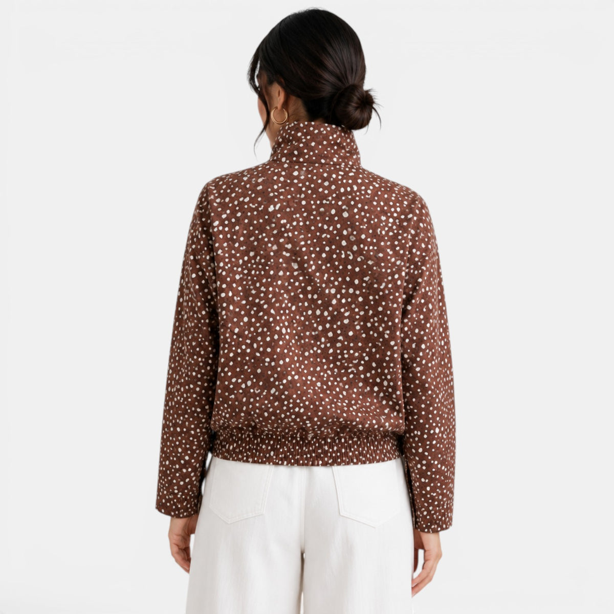 Chaqueta Bomber Marrón Mujer Lunares