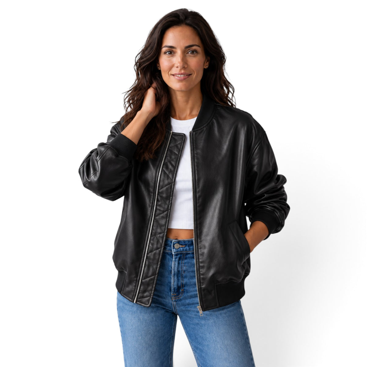 Chaqueta Cuero Mujer Bomber Motera