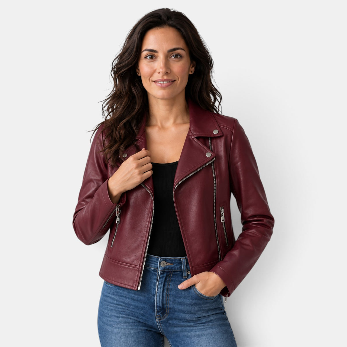 Chaqueta Cuero Mujer Corta Elegante