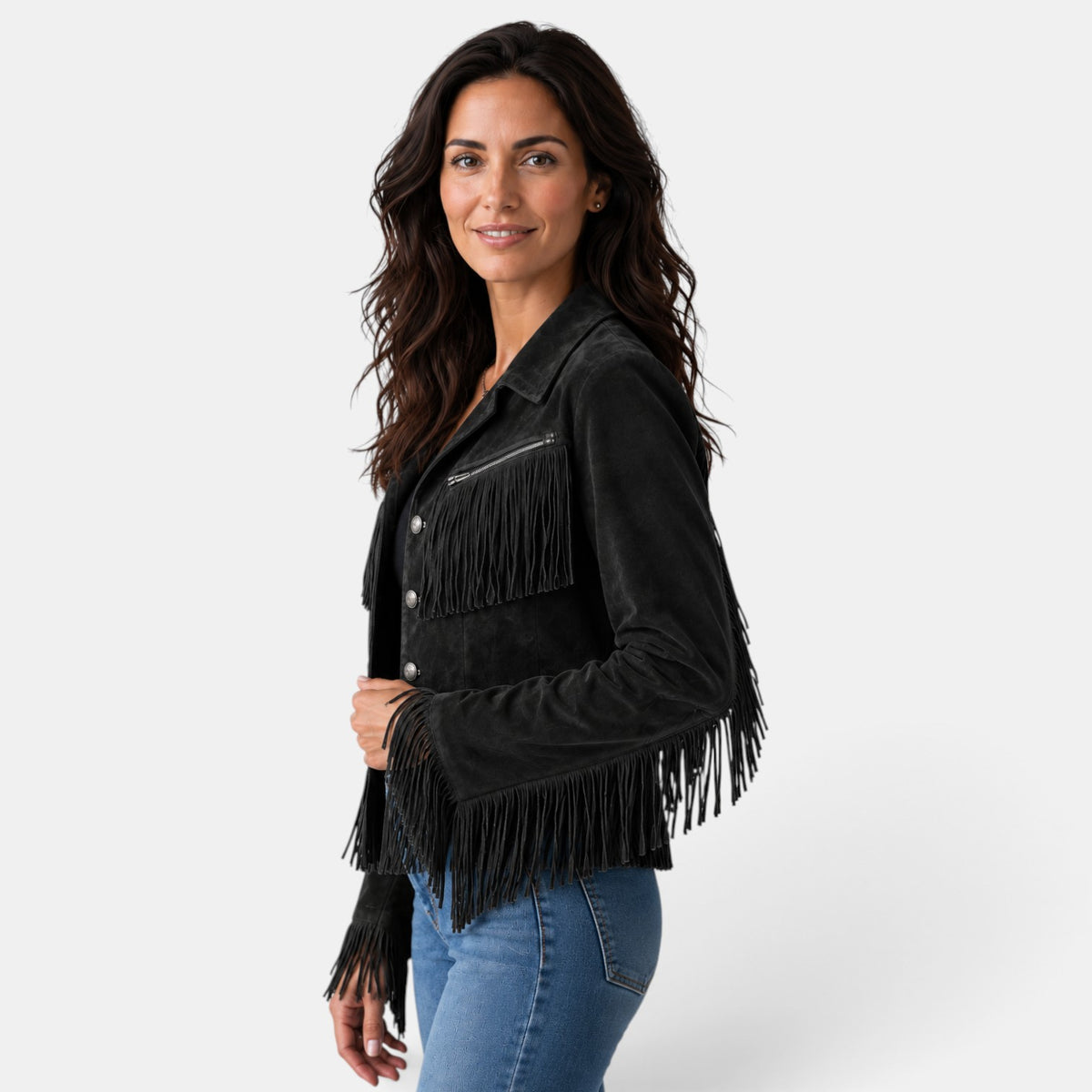 Chaqueta Ante Mujer Flecos Cropped