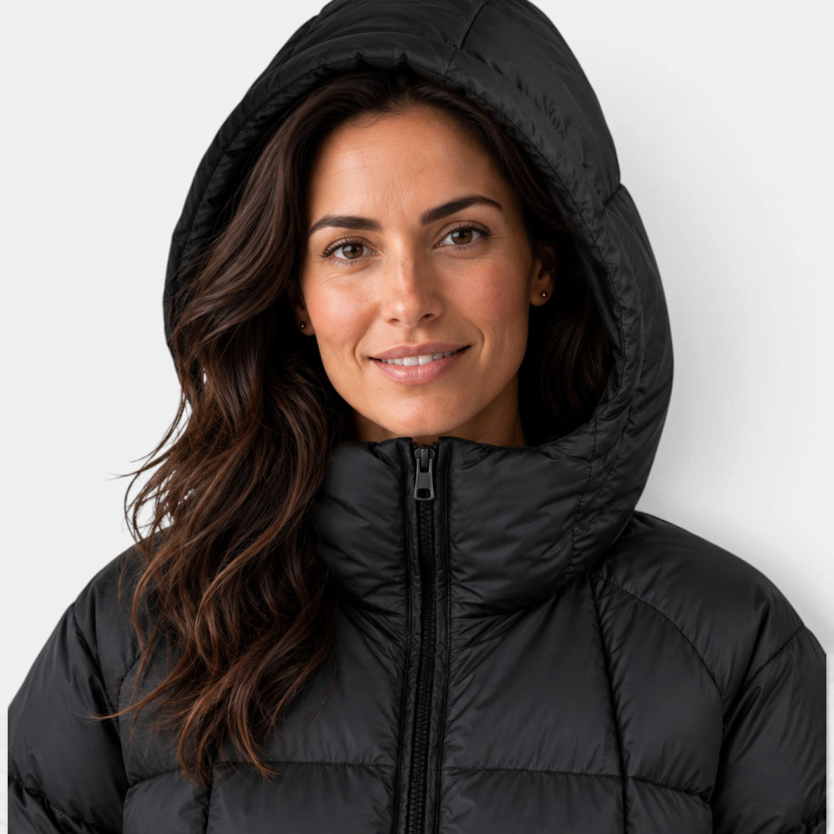 Women's Long Padded Winter Coat with Generous Hood