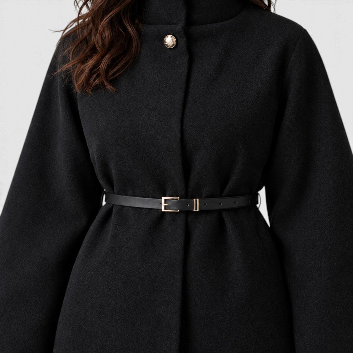 Chaqueta Mujer Capa con Cinturón y Cuello Alto