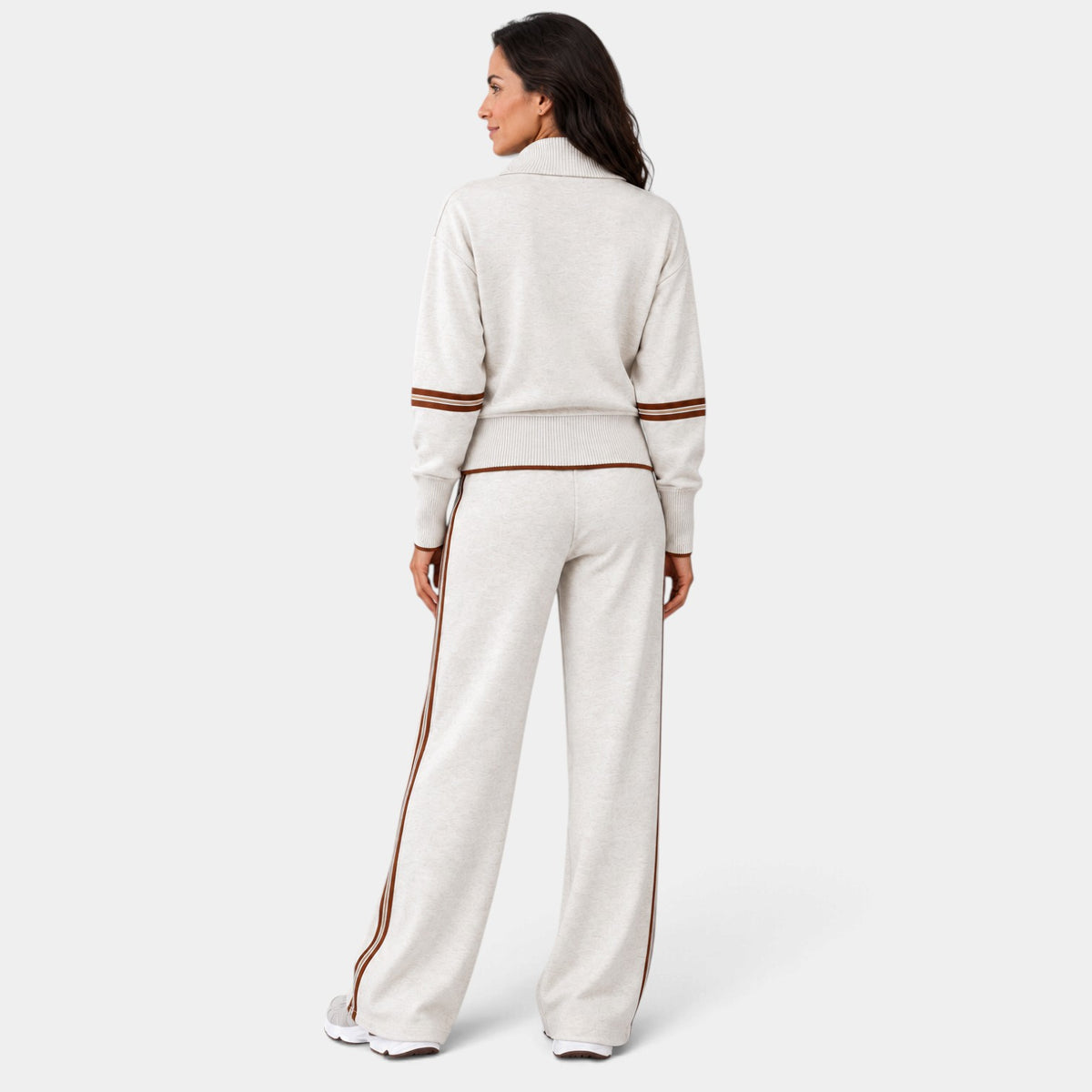 Women's Half-Zip Cropped Loungewear Set with Wide-Leg Pants
