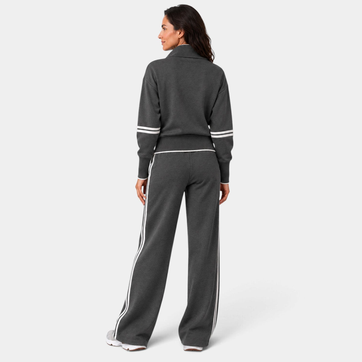 Women's Half-Zip Cropped Loungewear Set with Wide-Leg Pants