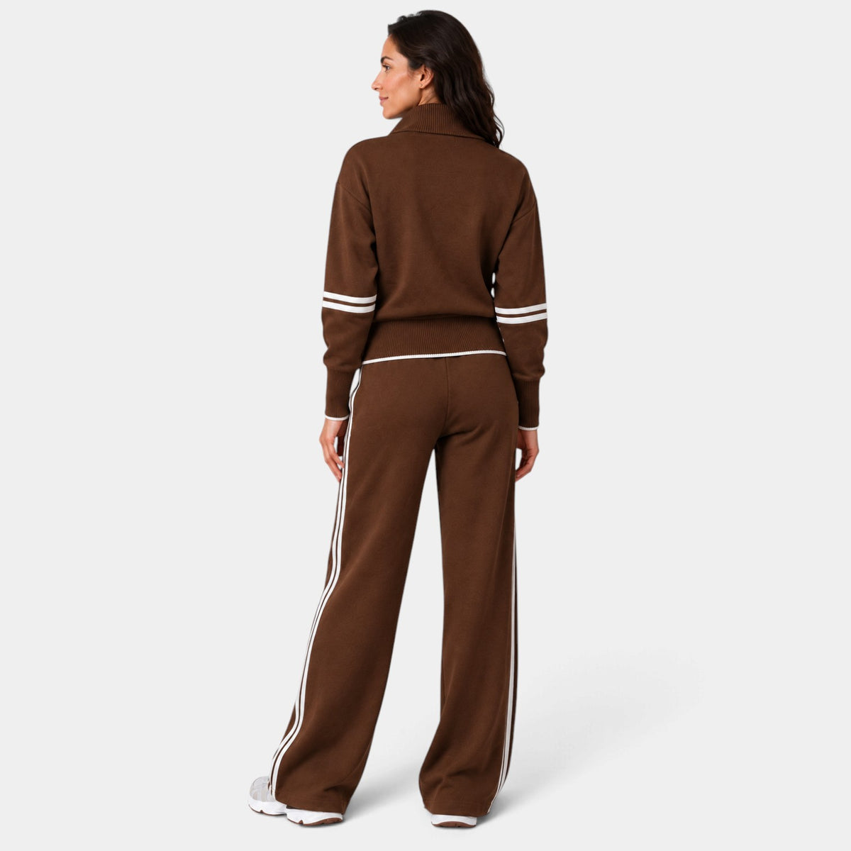 Women's Half-Zip Cropped Loungewear Set with Wide-Leg Pants