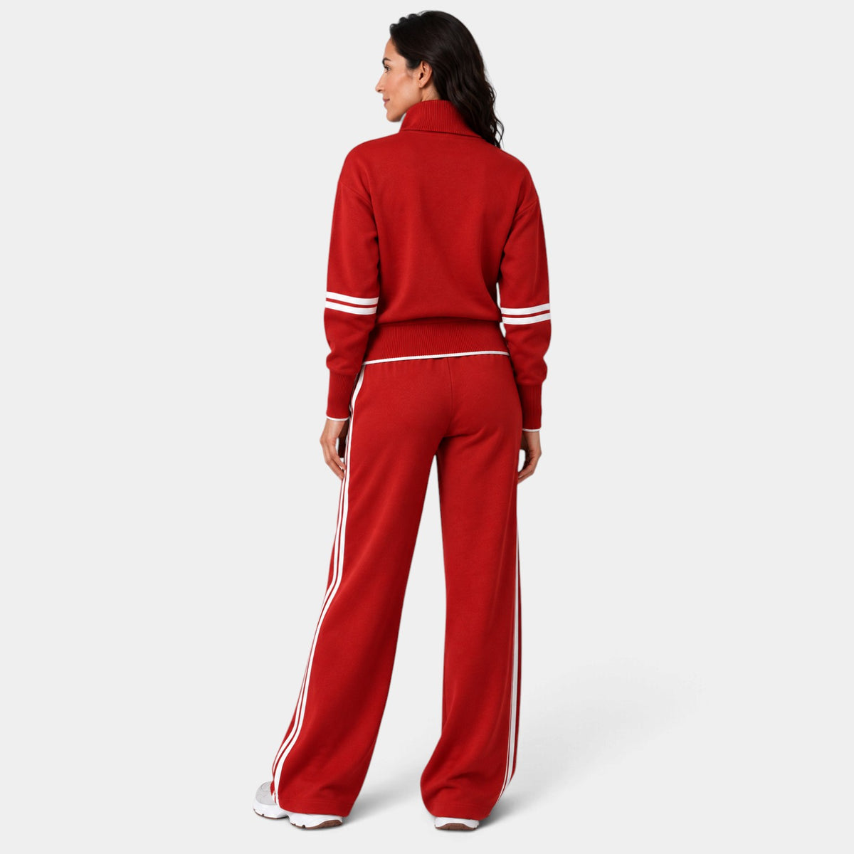 Women's Half-Zip Cropped Loungewear Set with Wide-Leg Pants