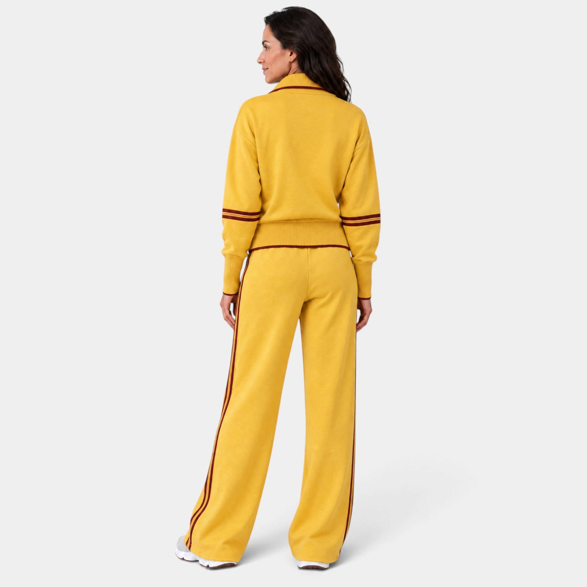Women's Half-Zip Cropped Loungewear Set with Wide-Leg Pants