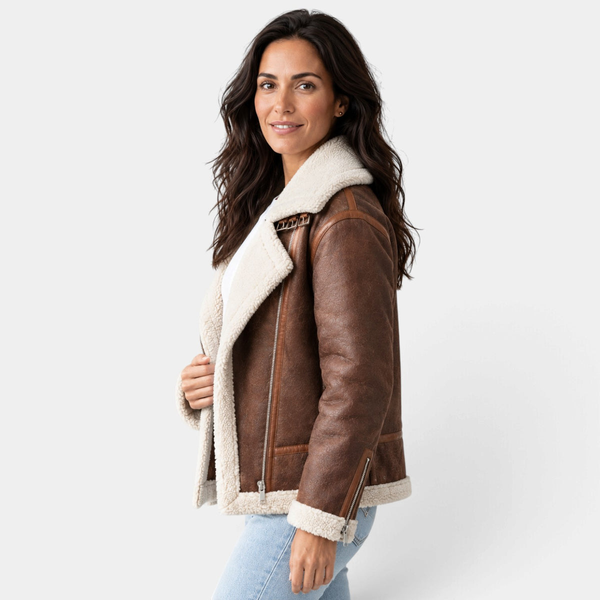 Chaqueta Mujer de Borreguito con Cremallera y Forro Sherpa
