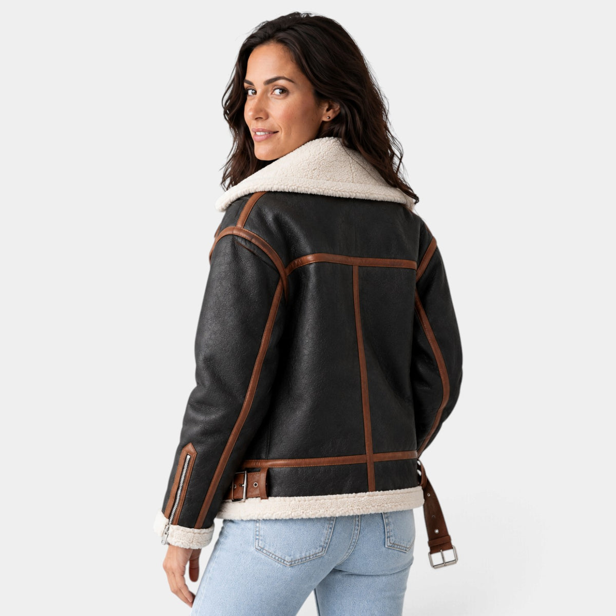 Chaqueta Mujer de Borreguito con Cremallera y Forro Sherpa
