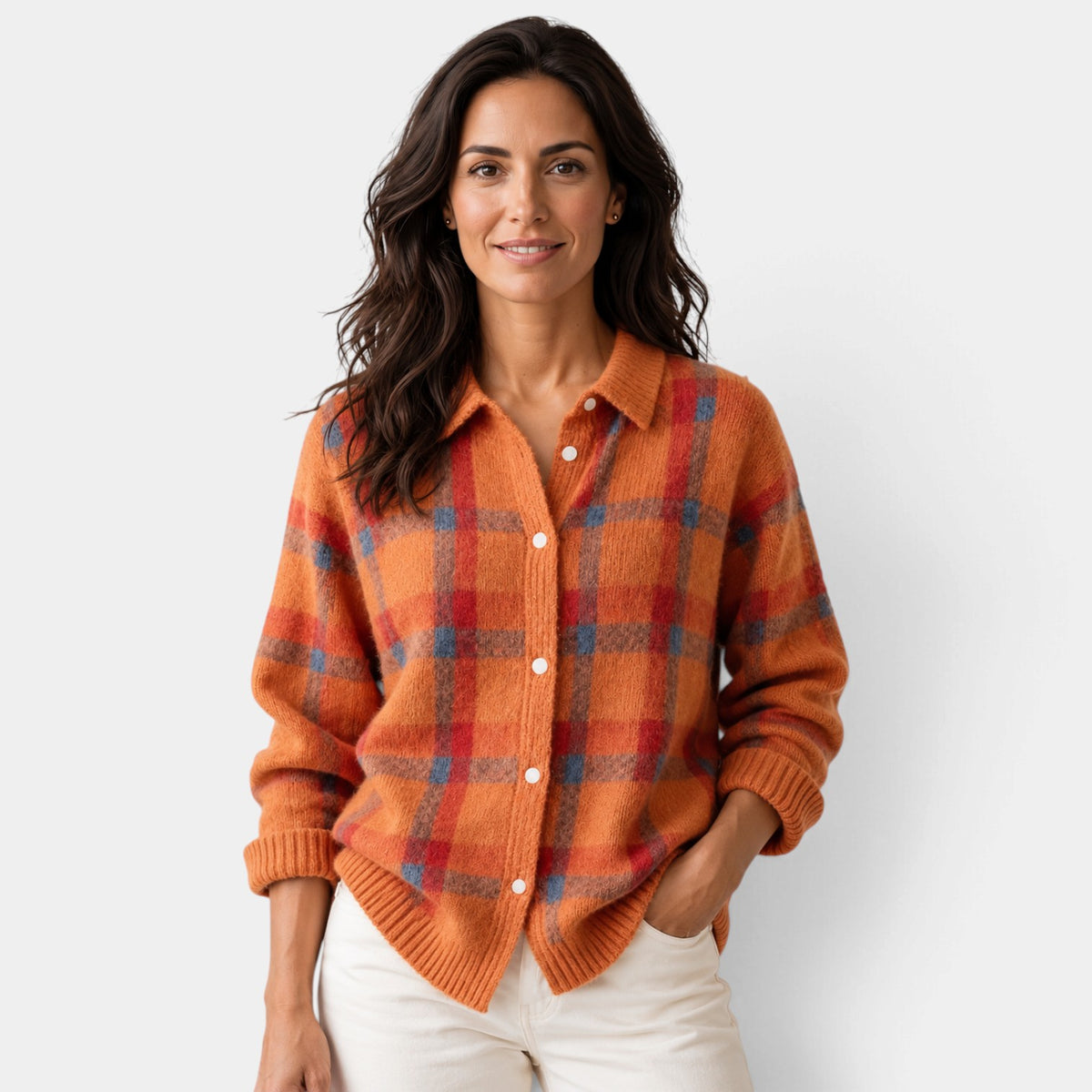 Jersey Mujer de Lana a Cuadros con Botones
