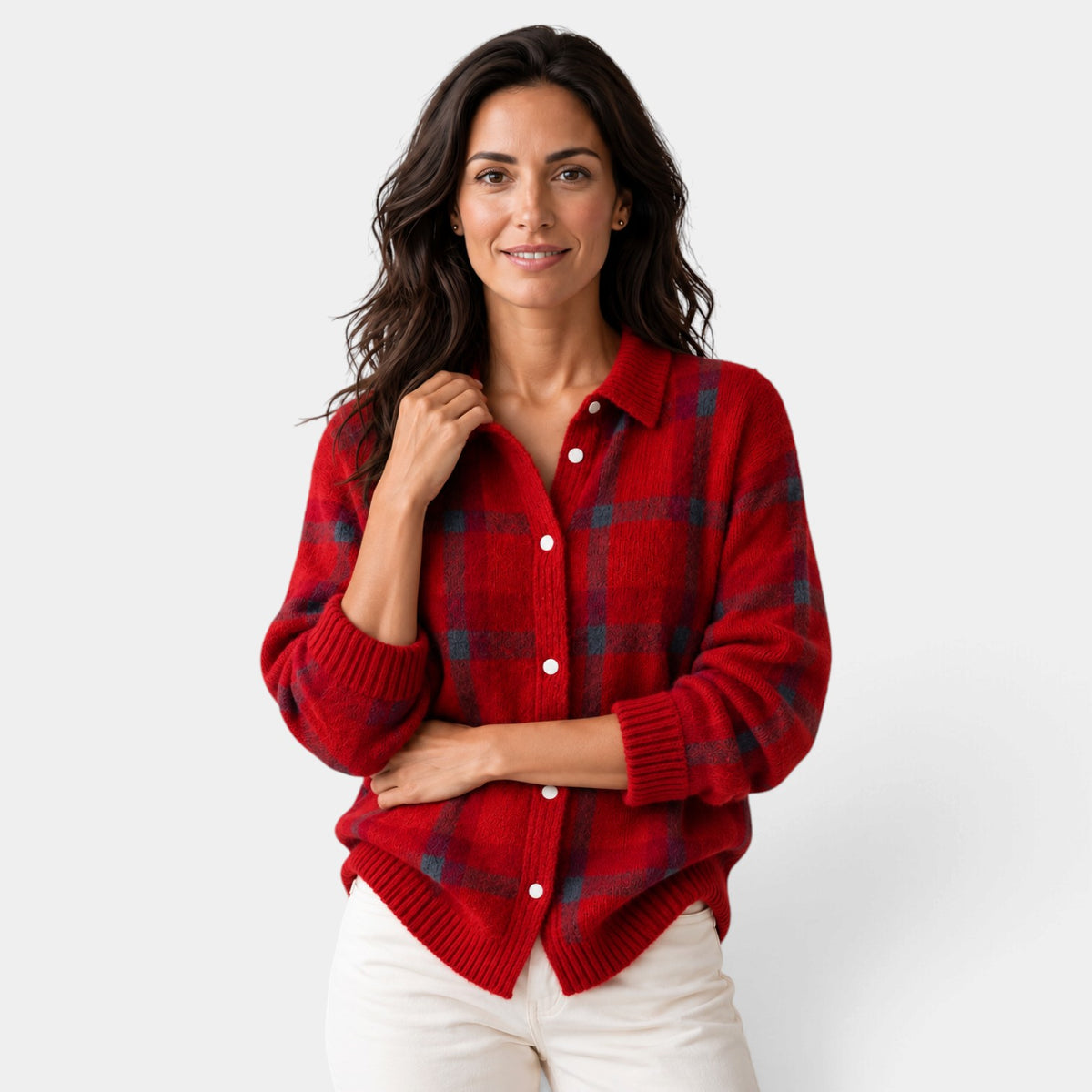 Jersey Mujer de Lana a Cuadros con Botones