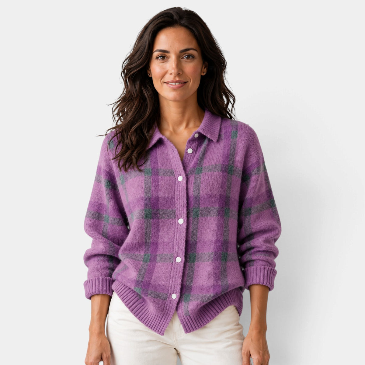 Jersey Mujer de Lana a Cuadros con Botones