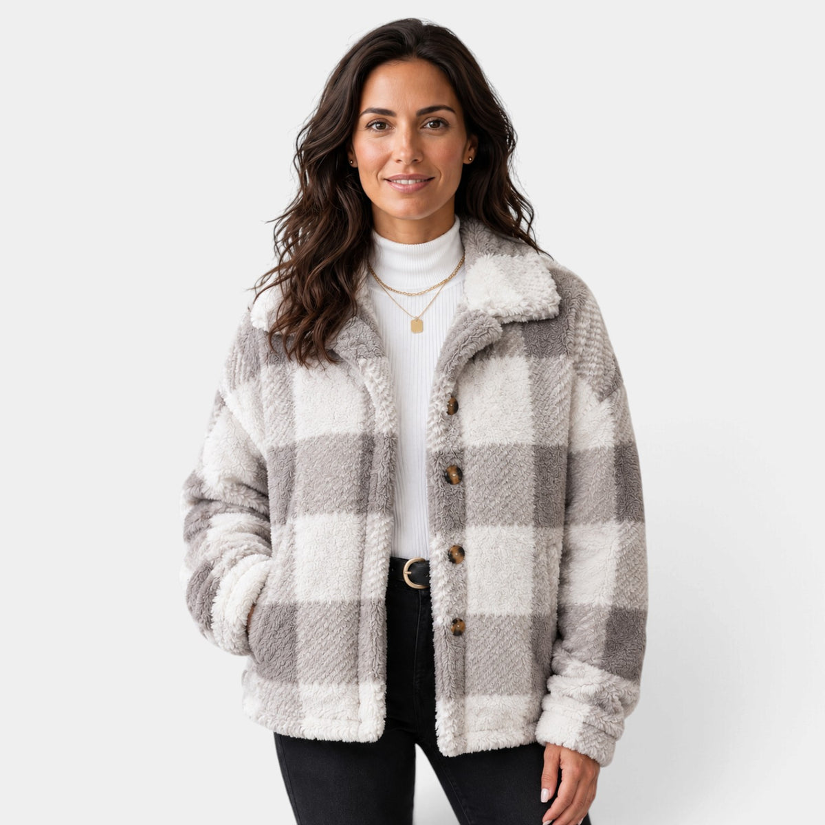 Chaqueta Mujer de Cuadros Afelpada para Otoño e Invierno