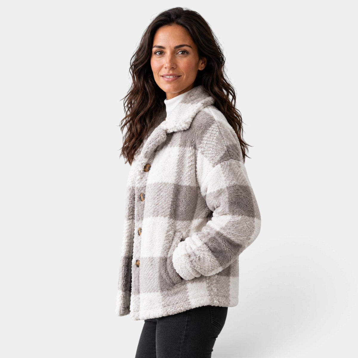 Chaqueta Mujer de Cuadros Afelpada para Otoño e Invierno