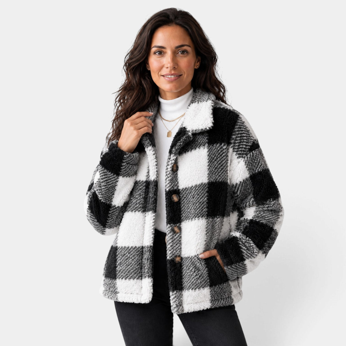 Chaqueta Mujer de Cuadros Afelpada para Otoño e Invierno