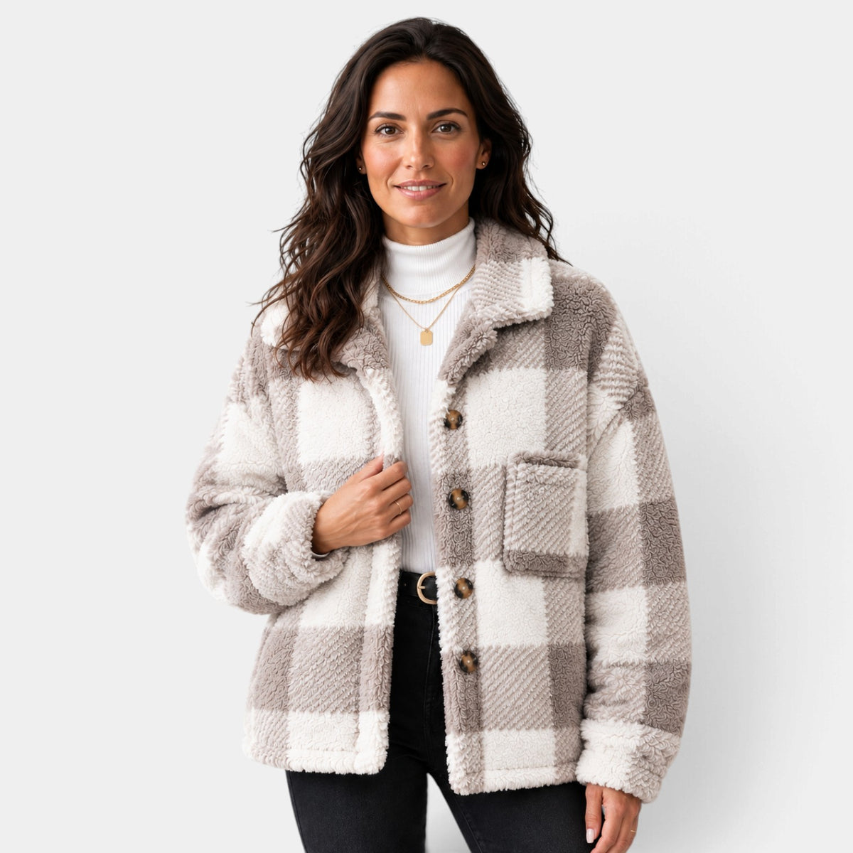 Chaqueta Mujer de Cuadros Afelpada para Otoño e Invierno