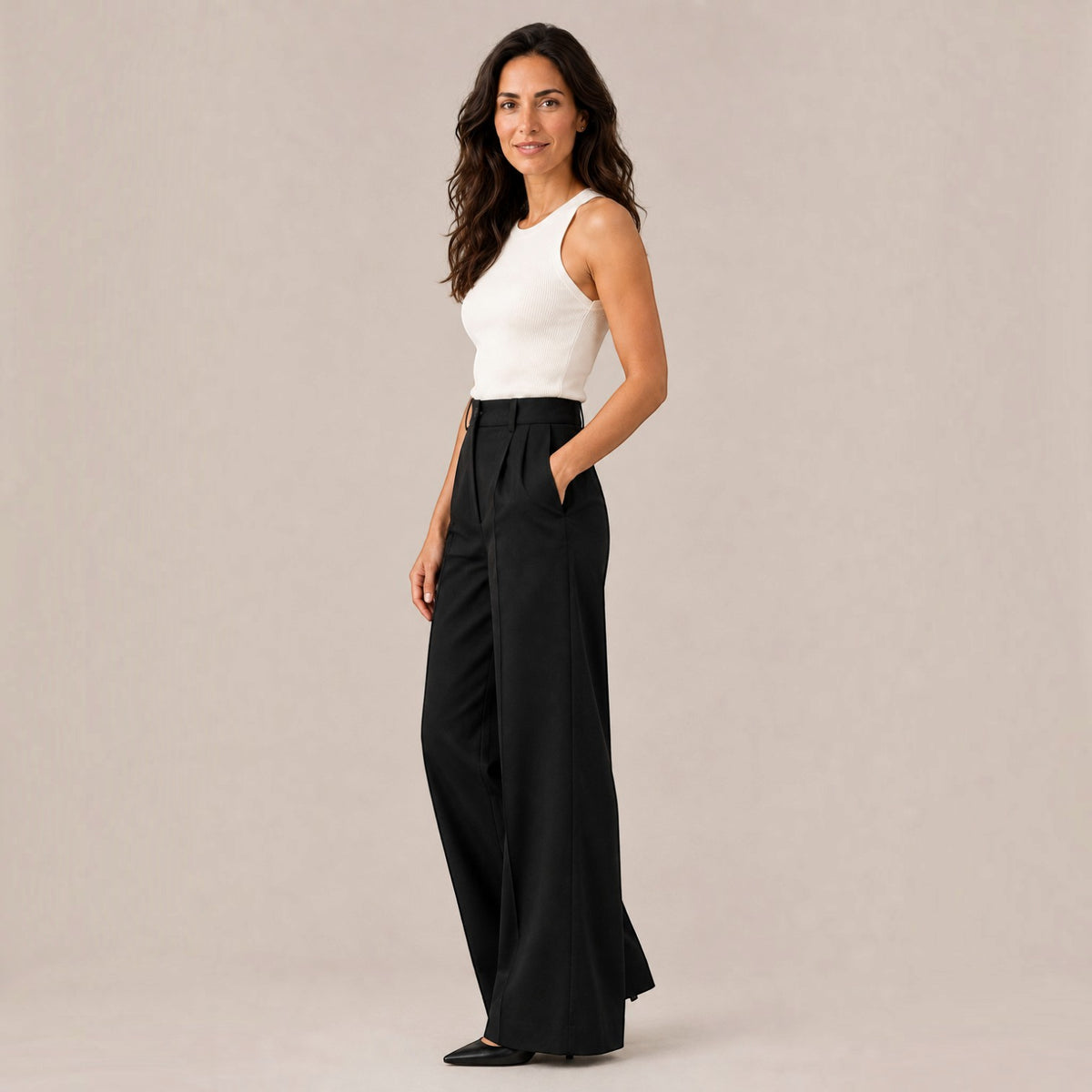 Pantalón Mujer Elegante de Talle Alto Recto Ancho