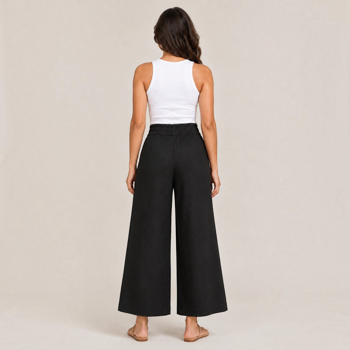 Pantalón Mujer de Algodón Recto con Cintura Elástica